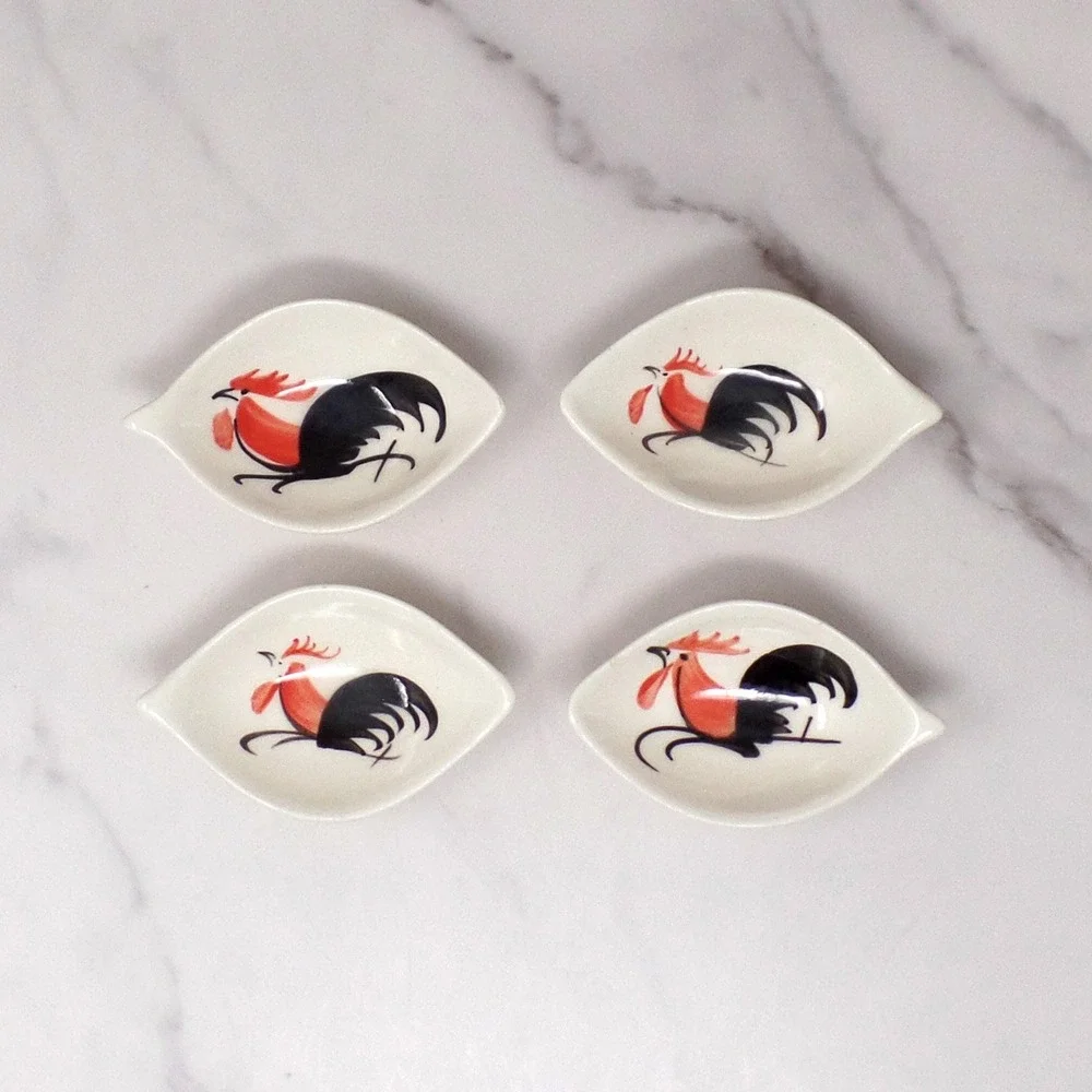 Vintage Hand-painted Ceramic Rooster Condiment Bowls - set of 4
